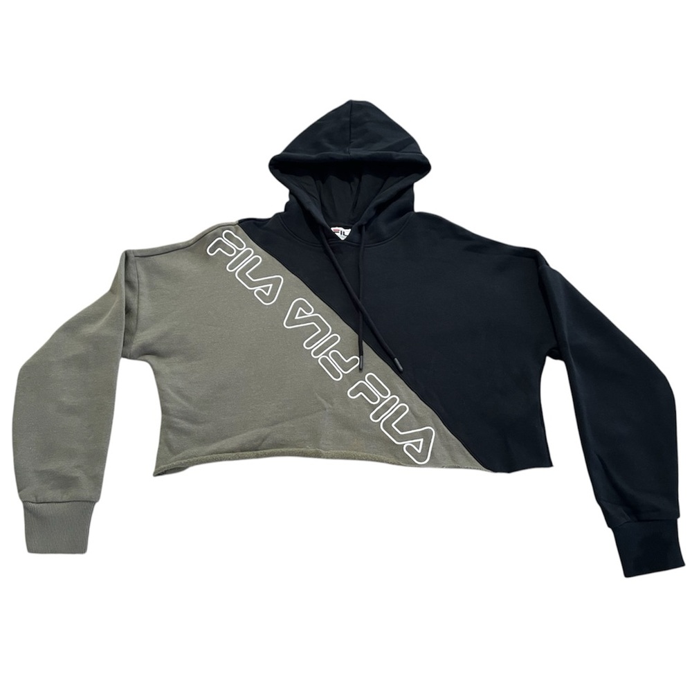 Fila Black and Olive Cropped Hoodie